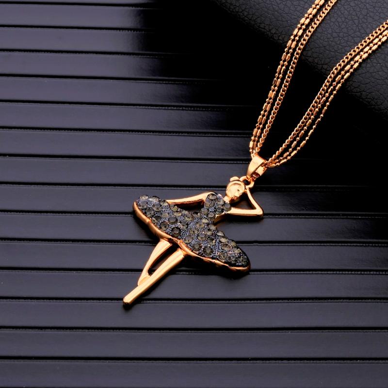 Pendant Necklaces Black Crystal Dress Ballet Girl Necklace Gold Sweater 3 Chains Long For Women Bijoux Collier 2021-image-697624663