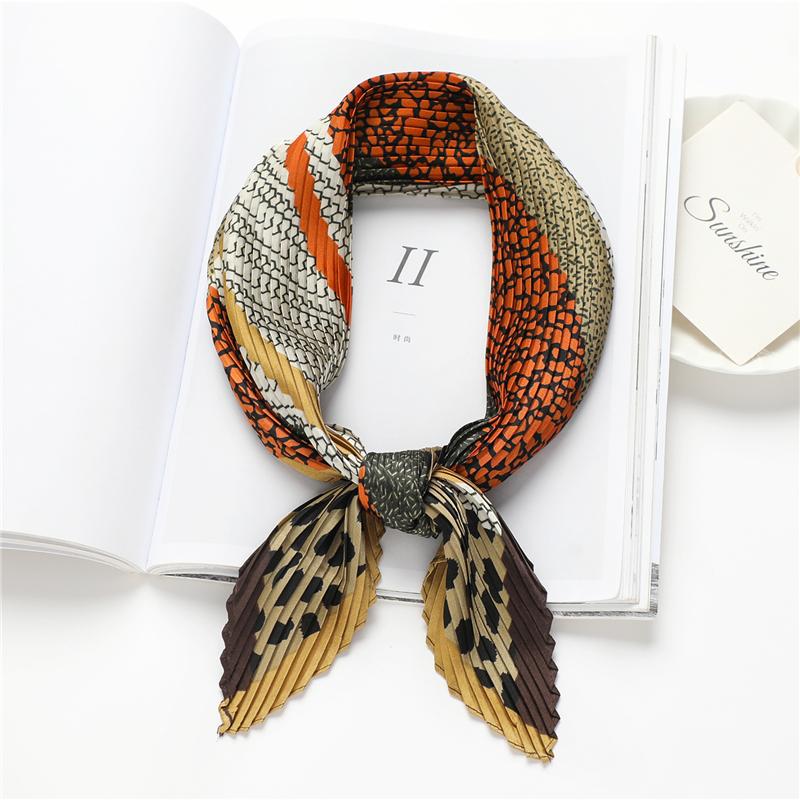 

Scarves 2021 Vintage Silk Shawl Crinkle Print Square Scarf For Hair Neckerchief Female Elegant Headband Head Wraps Foulard Hijab Bandana, Blue;gray