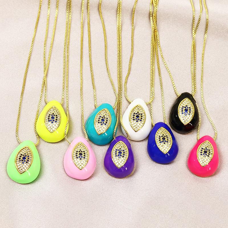 Pendant Necklaces 5 Pcs Zircon Eyes Enamel Neon Necklace Jewelry Accessories Gold Color Design 51775-image-706305214