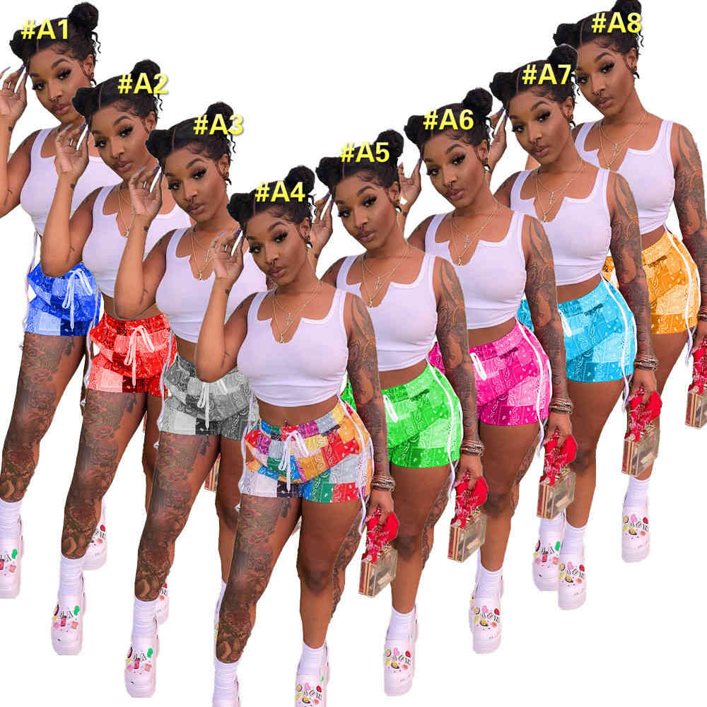 

Summer Women Tracksuits Sexy Sportswear 2021 Women's Open Neckline Drawstring Bandage Patchwork Printing Two Piece Pants Outfits S-XXL, A1-a8