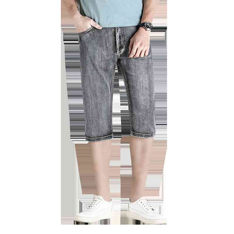 

Men's Denim Shorts Summer Grey Short Trousers Micro Stretch Breeches Vintage Bermuda Male Jeans Length 3/4 Pants Long Shorts Men 210518, Gray