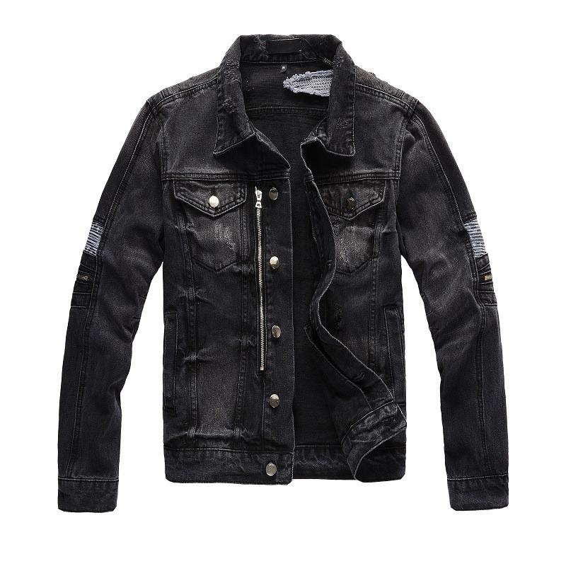 

Brand Designer Ripped Jeans Jackets Hi Street Distressed Denim Trucker Outerwear With Holes Streetwear Tops Clothing Men's, Black