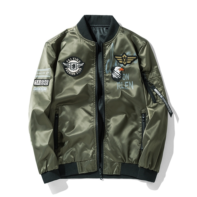 

Spring and autumn air force MA1 men's jacket, flight suit, double-sided Embroidered Baseball suit, large tooling coat, fashion, Black