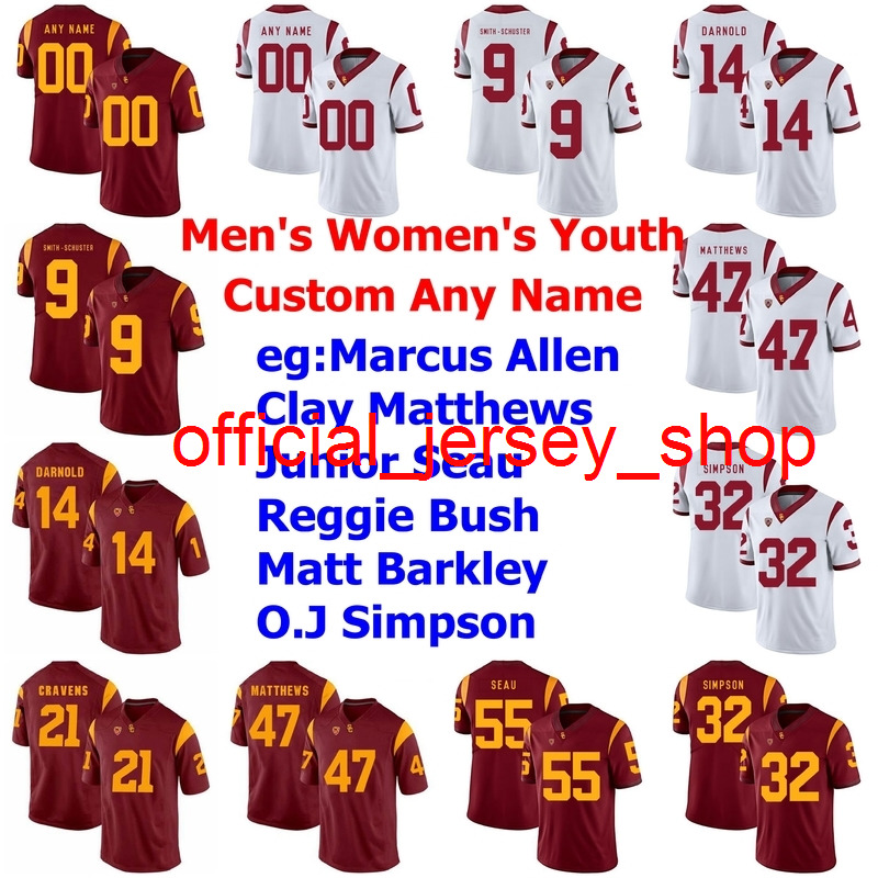 

NCAA USC Trojans Jerseys Mens Womens Marcus Allen Jersey Clay Matthews Junior Seau Reggie Bush Red College Football Jerseys Custom Stitched, Youth red