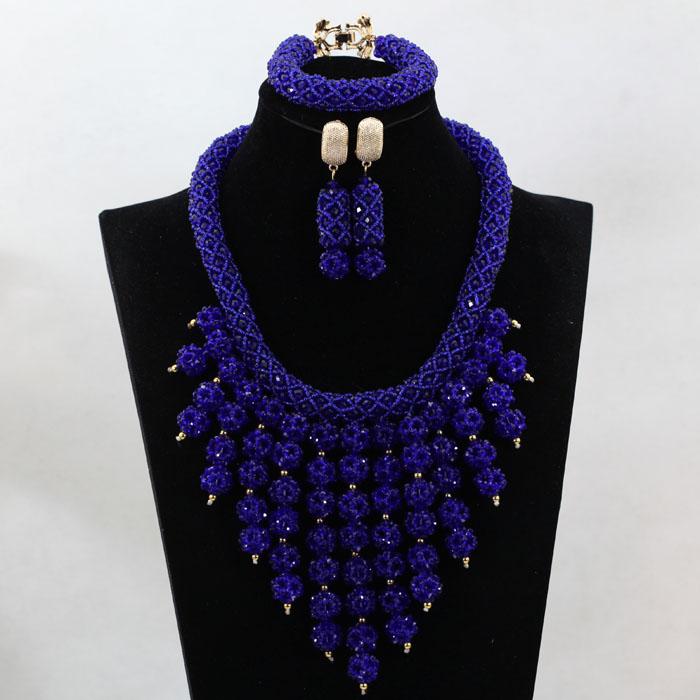 

Earrings & Necklace Fashion Royal Blue Wedding Bib Statement Crystal Set 2021 Design Women Costume Jewelry QW347, As pic