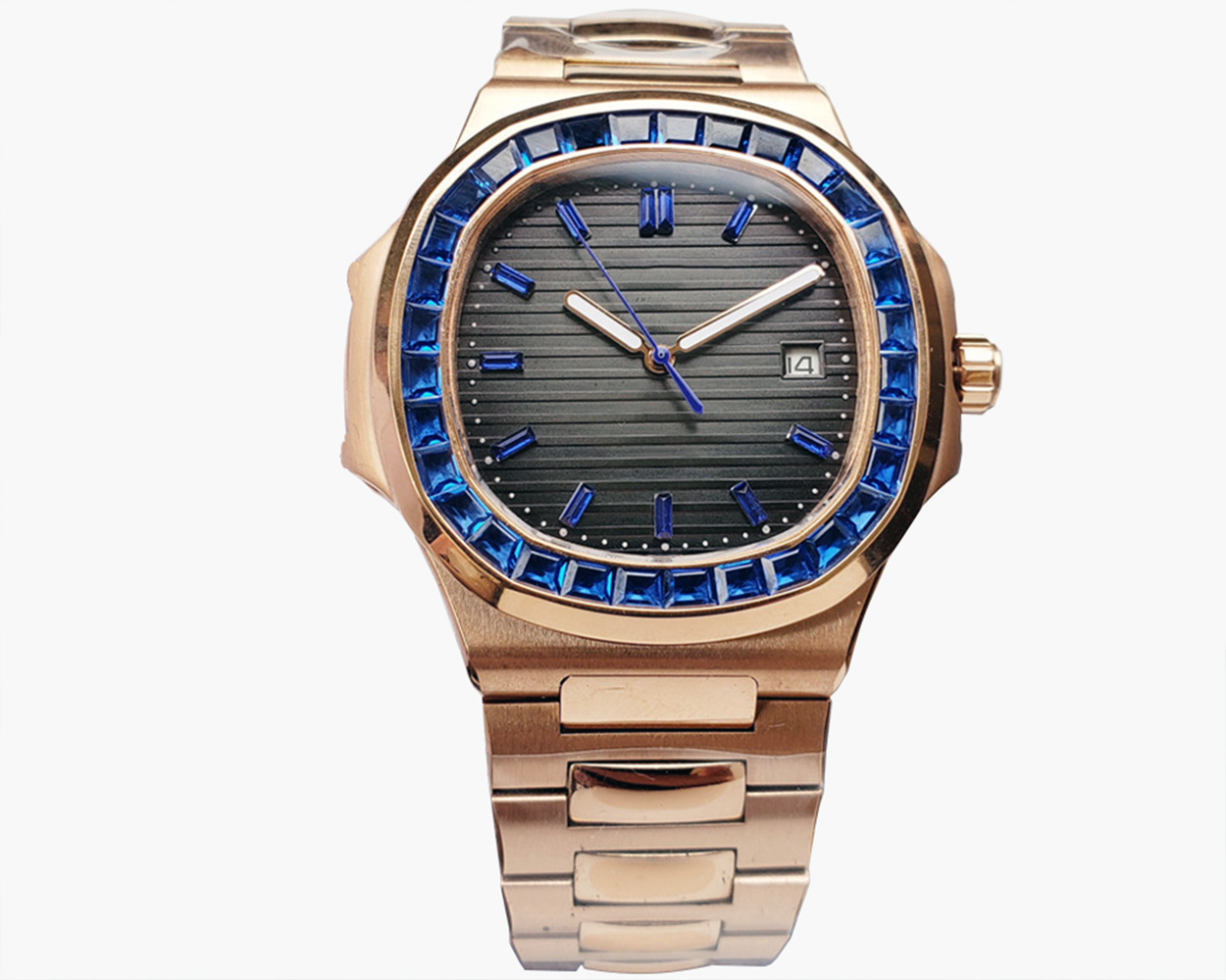 

Top Automatic Watches for Men Waterproof Colored Diamond Dial Stainless Steel Skeleton Luxury Classic Elegant Men's Wrist Watches, Rose gold/blue diamond
