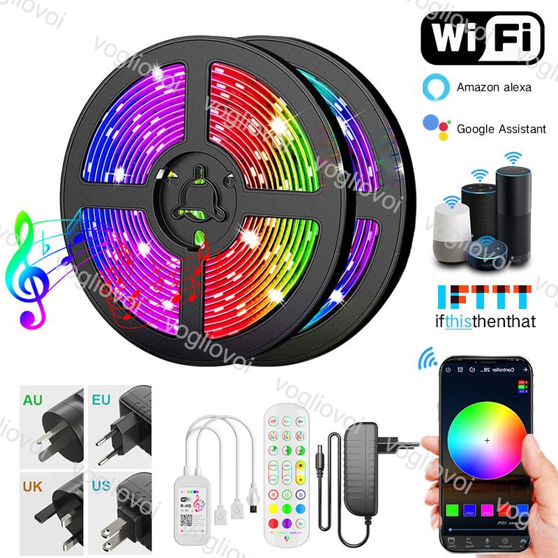 

Led Strip Light 5M 10M 15M 20M 5050 DC12V 16.4ft 32.8ft 50ft 66ft Multicolor With WIFT 24keys Controller AC100-240V Adapter HDTV TV Desktop Screen Background EUB