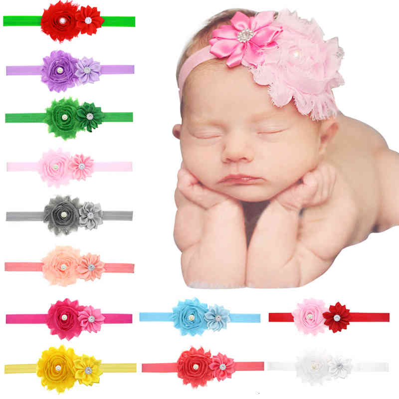 

Hair Accessories Baby Headbands Suowers Infants Kids Elastic Head Bands Shabby Satin Fabric Hairbands Girls Rhinestone hair accessories for toddler KHA149 AXDA, 24 colors