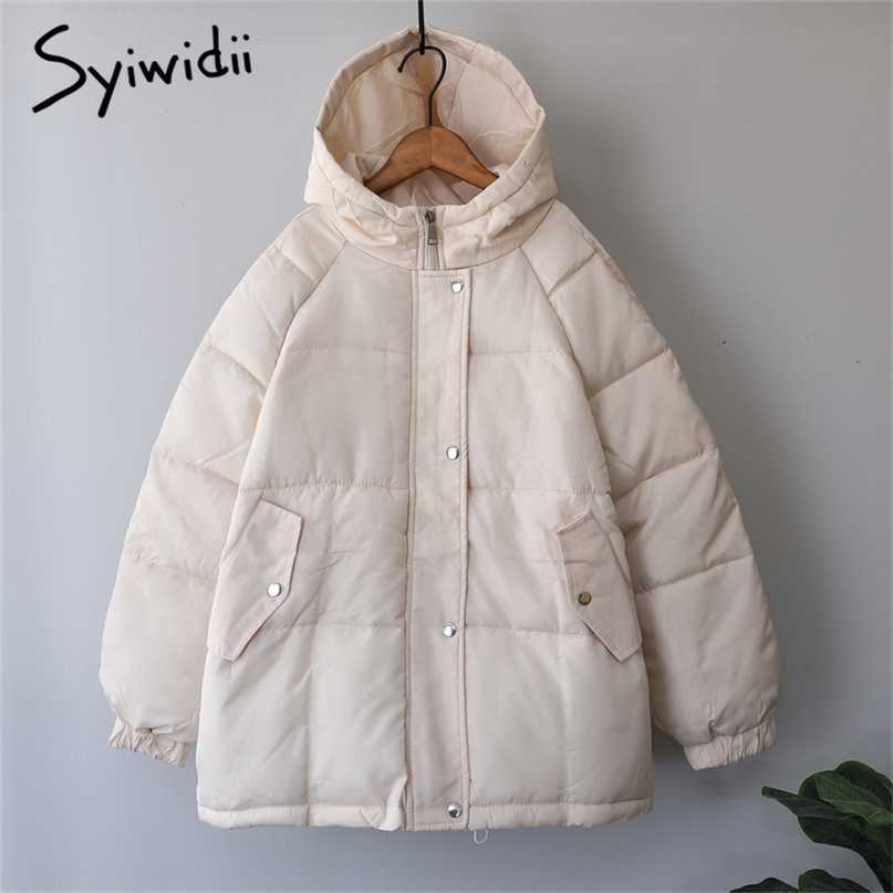 

Syiwidii Winter Coat Women Jacket Parkas Thick Autumn Black Oversized Purple Puffer Bubble Hooded Harajuku Clothes Loose 211108, Beige