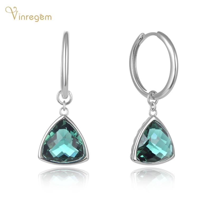 

Dangle & Chandelier Vinregem 100% 925 Sterling Silver Emerald Gemstone Wedding Engagement Party Personality Triangle Earrings Fine Jewelry