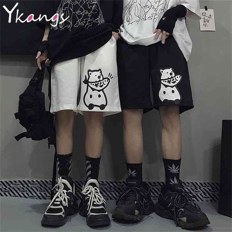 

Women' Shorts Cartoon Print Elastic High Waist Harajuku Summer Sport Joggers Women Korean Style Streetwear Female 210722, Beige