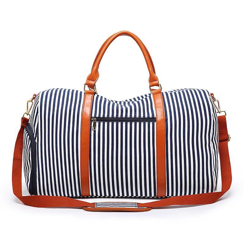 

Duffel Bags Blue Striped Canvas Luxury Duffle Bag Women Travel Laptop Tote Shoes Organizers Holder Wall Corner Durable Ladies Package