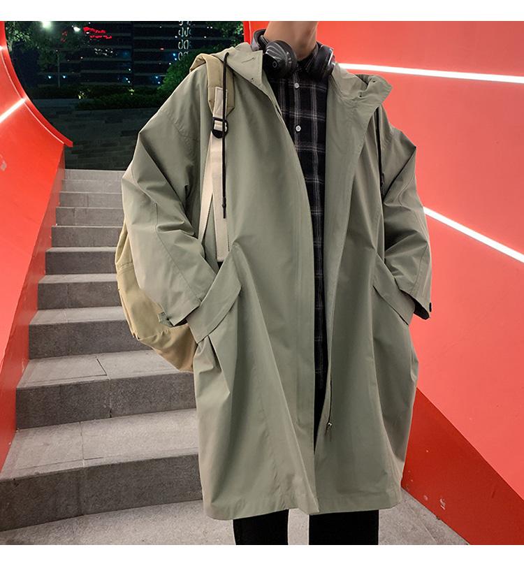 

Men's Trench Coats Men Coat Hooded Long 2021 Autumn Korean Fashion Loose Windbreaker Zipper Jacket Black -XXL, Color black