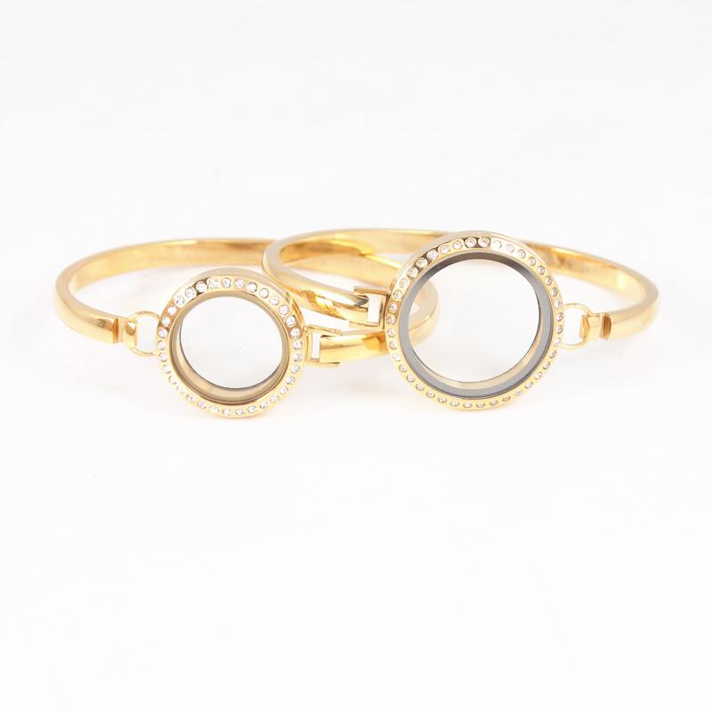 

Fashion 7/8 Inches Round Locket Bangles Screw 316L Stainless Steel Gold 25/30mm Floating Charms Lockets Bracelets For Women Bangle, Black