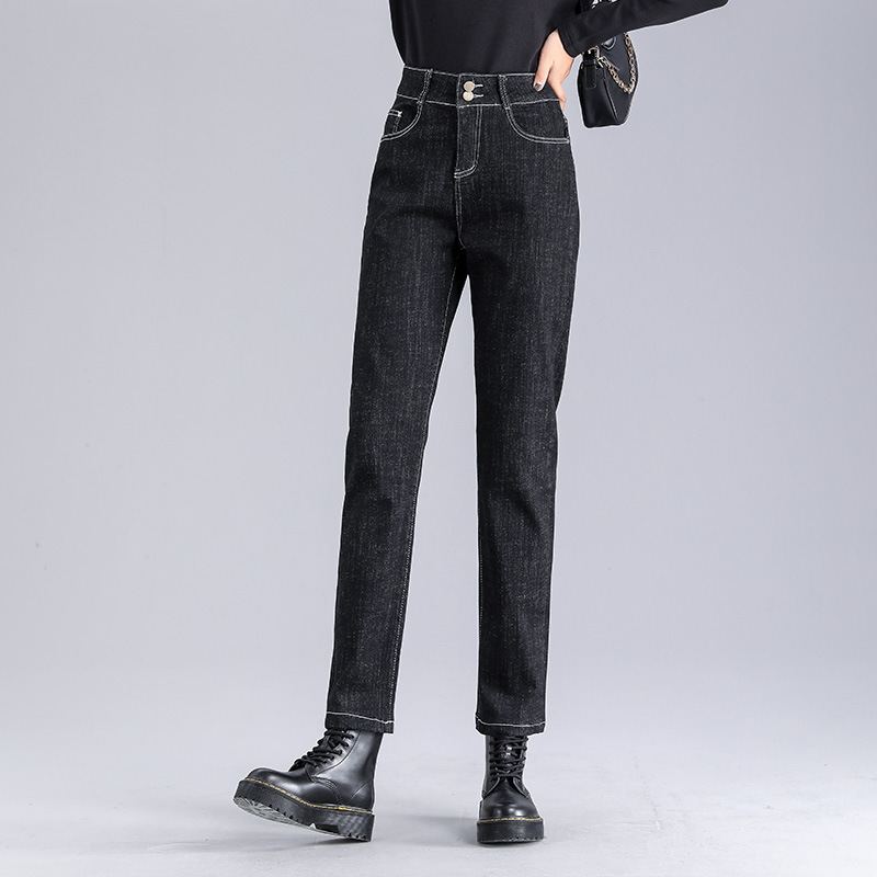 

2021 new womens casual all-match jeans plus fat increase jeans high quality, Black