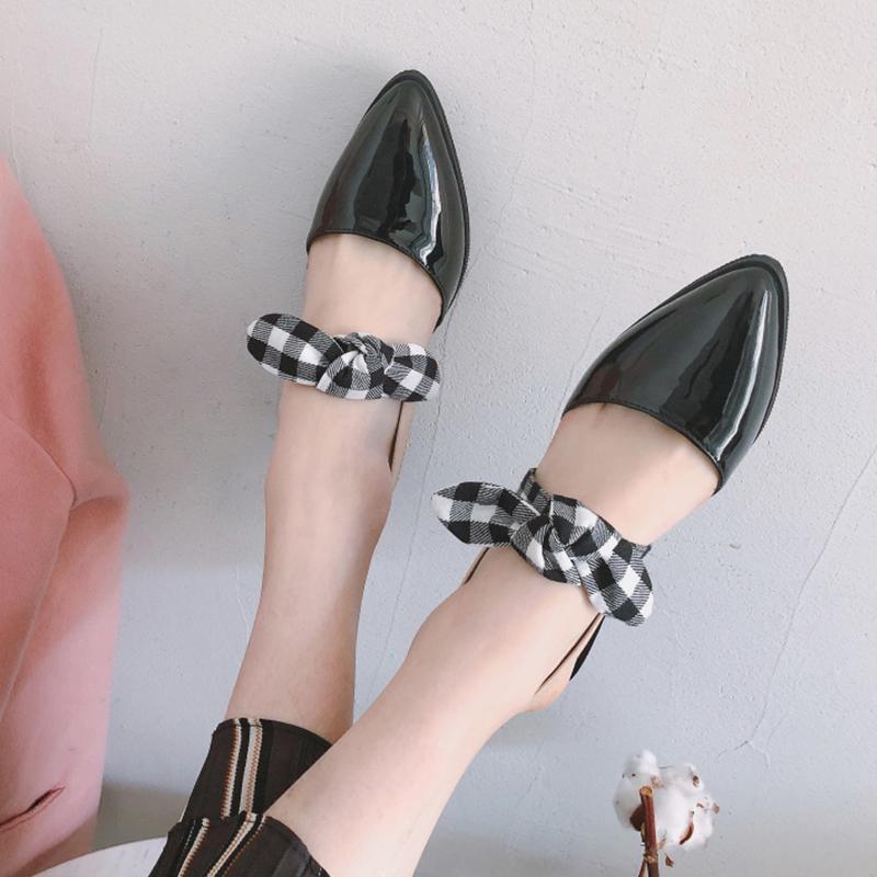 

Bow Baotou Sandals Female Pointed Patent Leather Square With Thick Small Fresh High Heels Women, Black