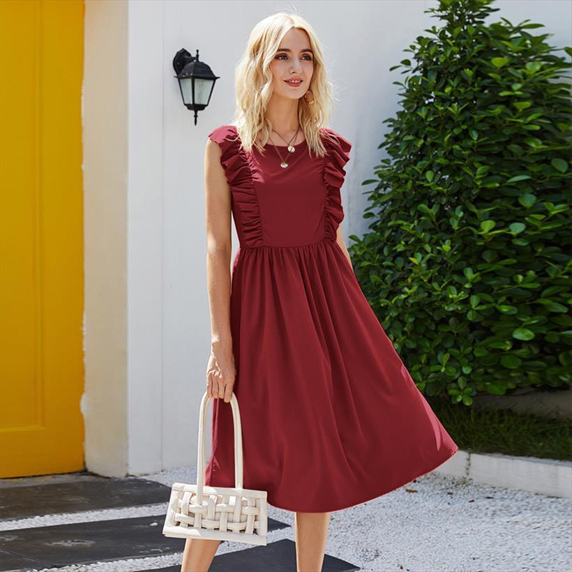 

fashion retro ruffles women dresses a line party solid o neck sleeveless summer dress plus size casual beach vestidos robe, Black;gray