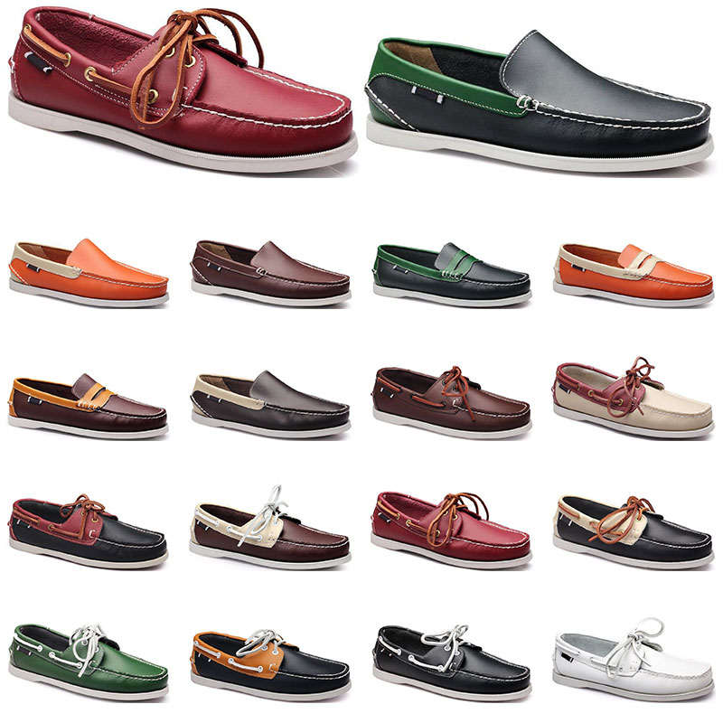 

193 Womens sneakers Sailing shoe mens casual leather shoes black white red green orange brown outdoor trainers size 38-45, 14