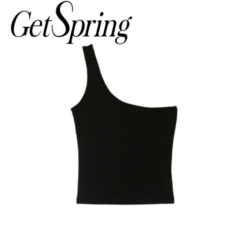 

Getspring Women Crop Top Asymmetry Cotton Sexy Irregular Off Shoulder Woman Clothes Fashion 210601, Black