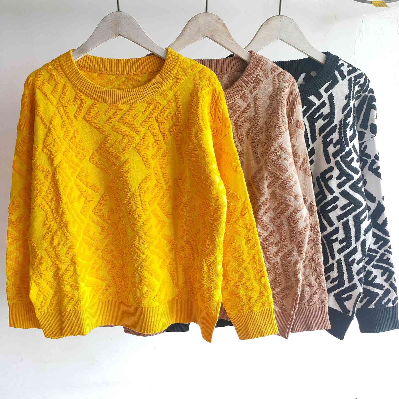 

2021 autumn and women's new irregular three-dimensional double round neck long sleeve Pullover Sweater, Khaki