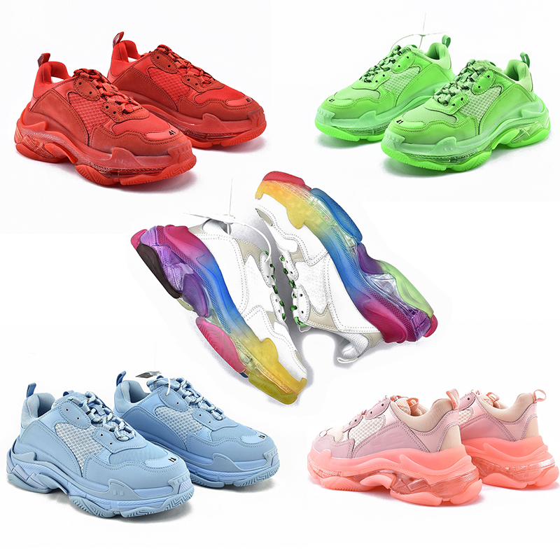 

2021 Paris 17FW Triple S Sneakers Dad Shoes Mens Women Casual Shoe Vintage Old Crystal Bottom White Green Black Red Rainbow Sports Outdoor