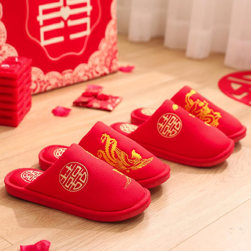 

Slippers 2021 Wishes Couples Wedding Red Indoor Winter Unisex Chinese Traditional Lucky Cotton, Women