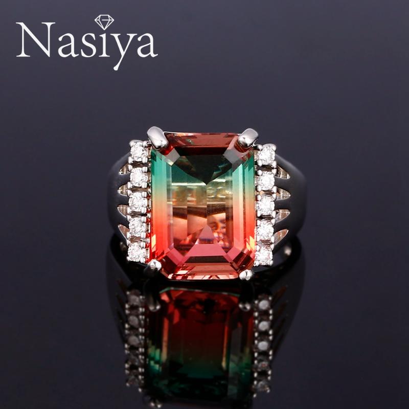 

Cluster Rings Nasiya Multicolor Tourmaline Gemstone Ring For Women 925 Sterling Silver Classic Fine Jewelry Mother's Day Party Daily, Golden;silver
