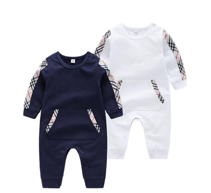 

Retail 2021 New born Baby plaid Romper 0-2Y Long Sleeve Cotton Rompers Toddle baby bodysuit Children one-piece onesies Jumpsuits climbing clothes, White