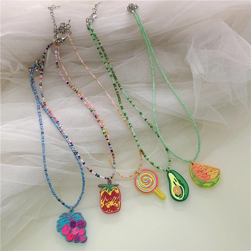 

2021 Chic Friut Pedant Necklace for Women Simple Rice Beads Chain Choker Necklace Gothic Chain on the Neck Jewelry Chains