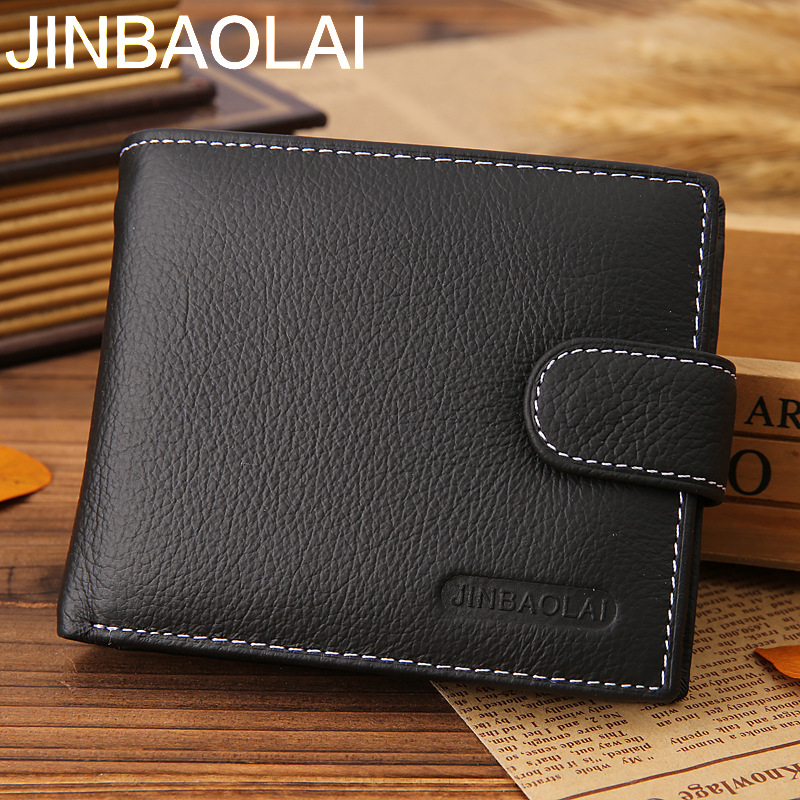 

JINBAOLAI Mens Wallet Leather Short Paragraph Foreign Trade Retro Zipper Buckle Wallet Wallet Coin Purse, Brown
