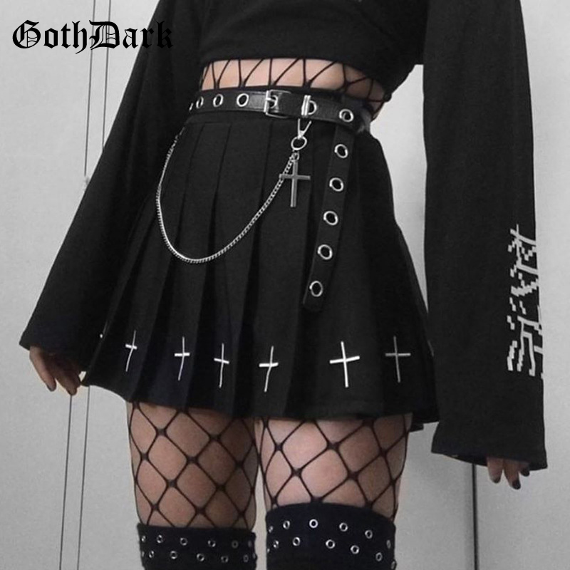 

Goth Dark Vintage Streetwear Gothic Punk Female Skrits Harajuju Pleated Egirl Emo Y2K Skirt 2021 Aesthetic Chic Hip Hop Grunge, Black