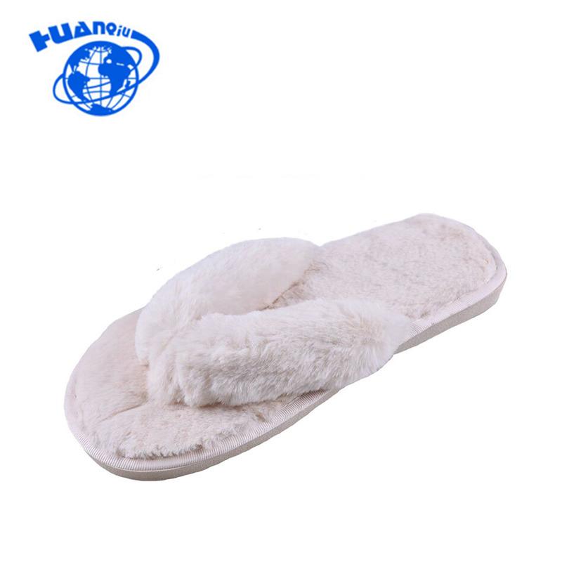 

Slippers HUANQIU Winter Fashion Women Home Faux Fur Warm Shoes Woman Slip On Flats Female Flip Flops Pink Size 36-41 WFQ95, Black