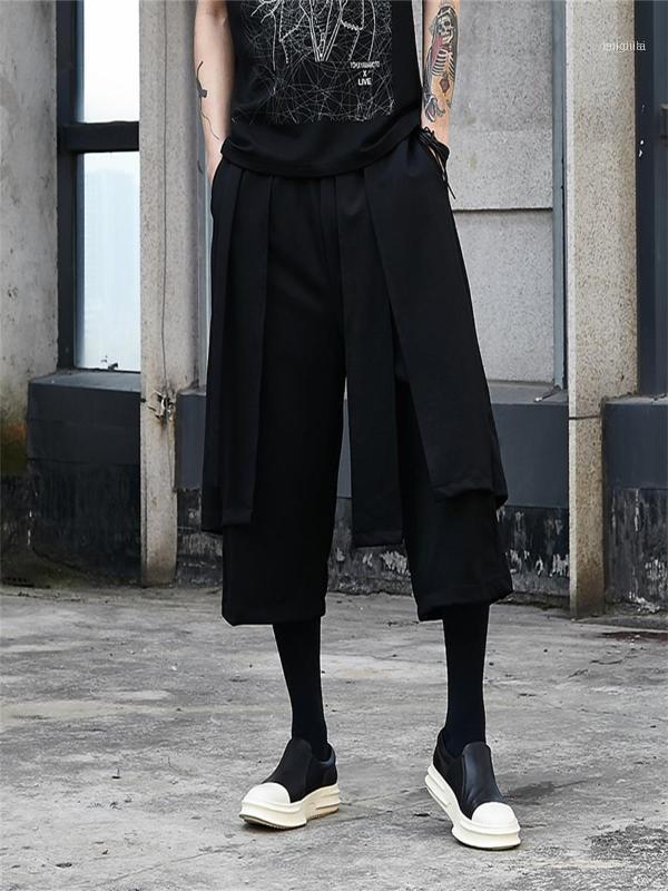 

Men' Pants Original Cold Style Fake Two Pieces Of Dark Loose Wide-leg Trousers Skirt Abstinence Nine-point Casual Pants1, Black