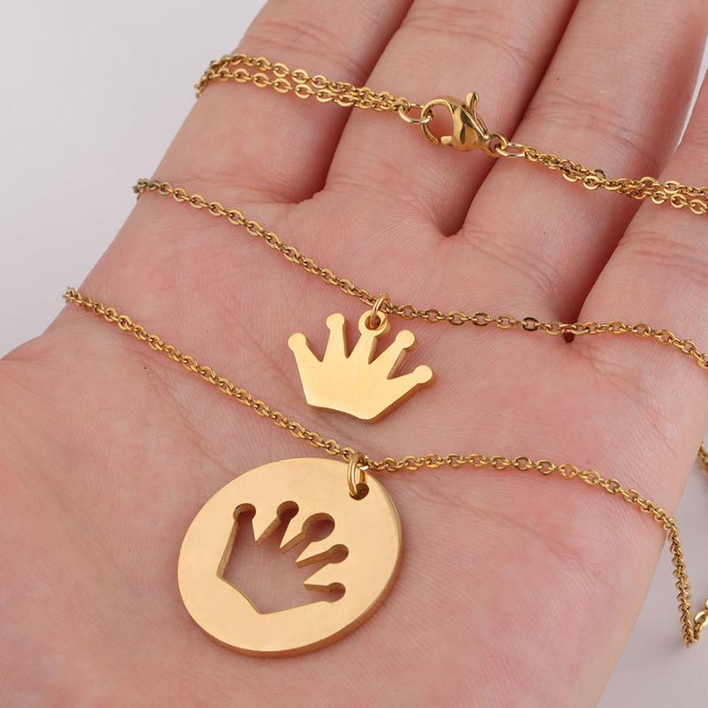 

Pendant Necklaces Fashion Trendy Double Layer Stainless Steel Crown Necklace For Women Gold And Color Engagement Jewelry, Silver