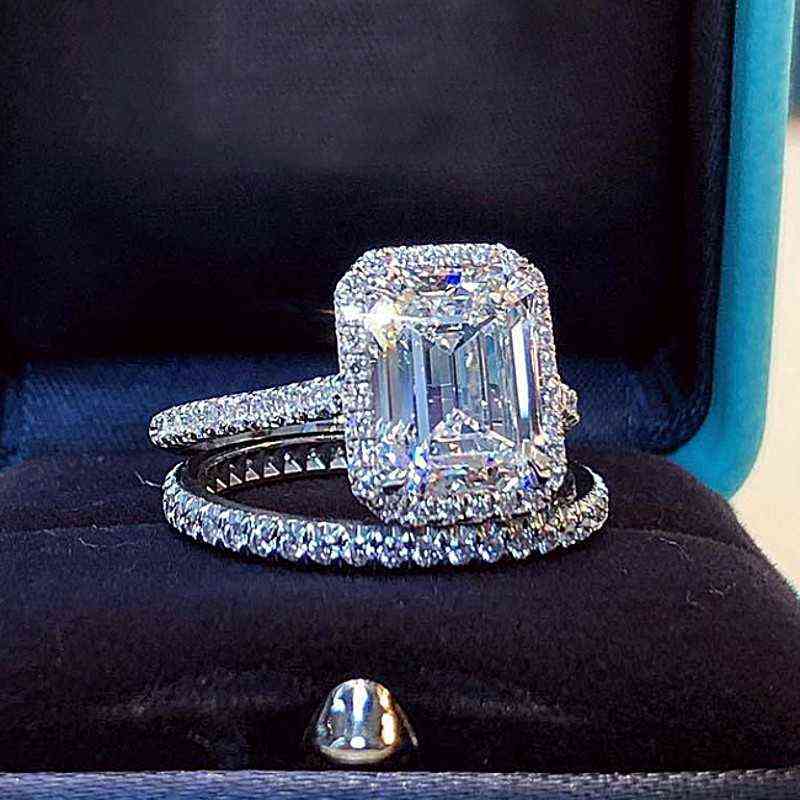 

Emerald cut 2ct Lab Diamond Ring Bridal sets Real 925 sterling silverEngagement Wedding band Rings for Women Bridal Gem Jewelry 211120