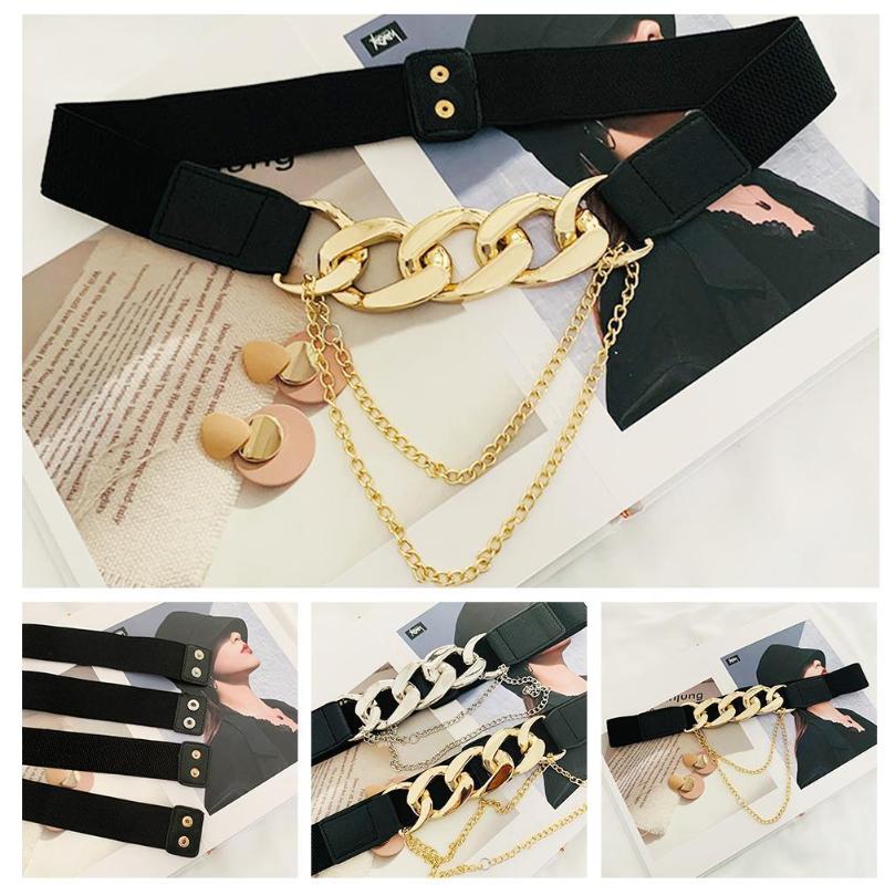 

Belts Luxury Elastic For Women Designer Brand PU Thick Chain Waist Strap Dress Coat Sweater Lady Decorative Waistband, Black;brown