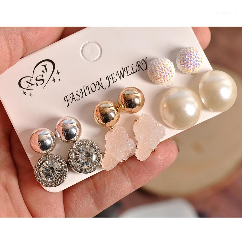 

Stud 2022 Fashion Women's Jewelry Wholesale Girls Birthday Party Pearl Earrings Set Mashup 6 Pairs /set, Golden;silver