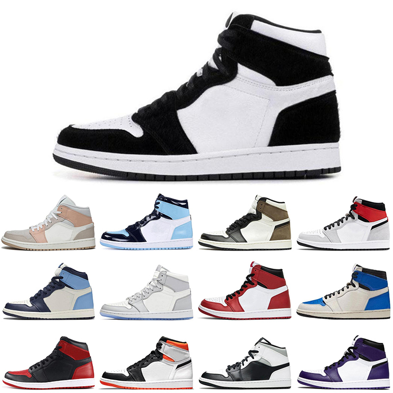 

jordan1s 1s Basketball shoes Men Women airjordanretro mid light smoke grey University Blue Dark Mocha patent bred retro Outdoor Sports Sneak