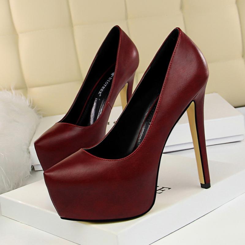 

Dress Shoes 2021 Autumn Women's Concise Shallow Super High Heels Soft Leather Women Pumps Fashion Platform Party Woman, Black