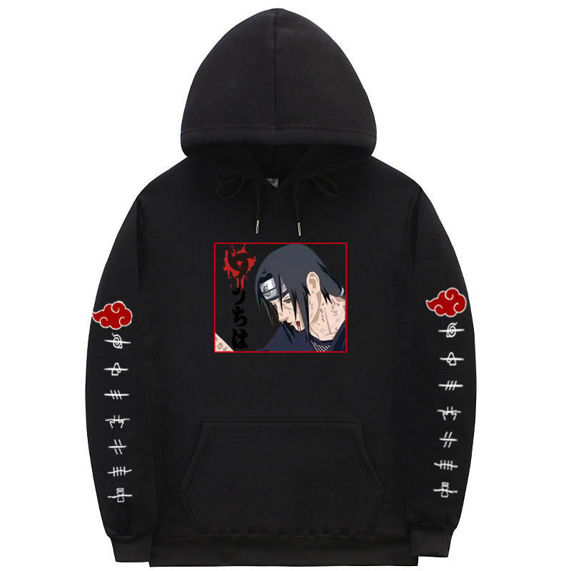 

Japanese Anime Naruto Sasuke Printed Long Sleeve Hoodie Sweatshirt Men's and Women's Sweater, Black ms01018