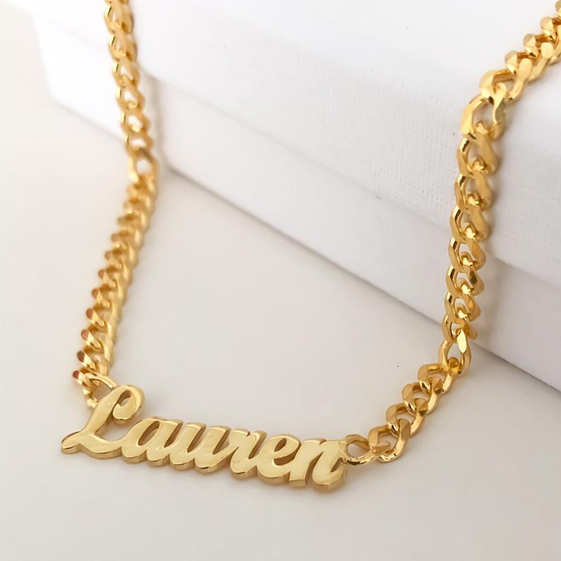 Custom Name for Women Gold Chain Choker Punk Nameplate Stainless Steel Old English Necklace Collier Bff Jewelry-image-700679527