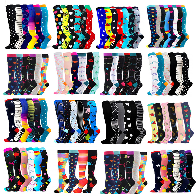 

3/6/7 Pairs/Pack Compression Socks Women Men Knee High 30 MmHg Sports Socks Edema Diabetes Varicose Veins Running Socks Size S/M, 3 pairs 15
