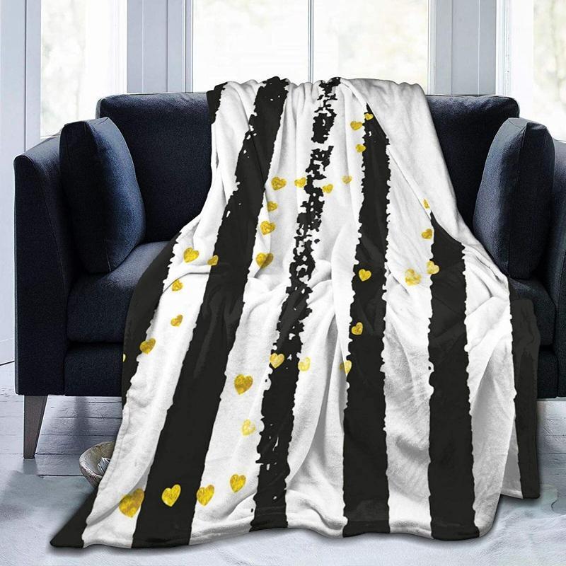 

Blankets Lovely Heart Shape With Golden Vertical Stripes, Adult 3D Plush Blanket Sherpa Wool Soft Bedspread On The Bed Sofa,