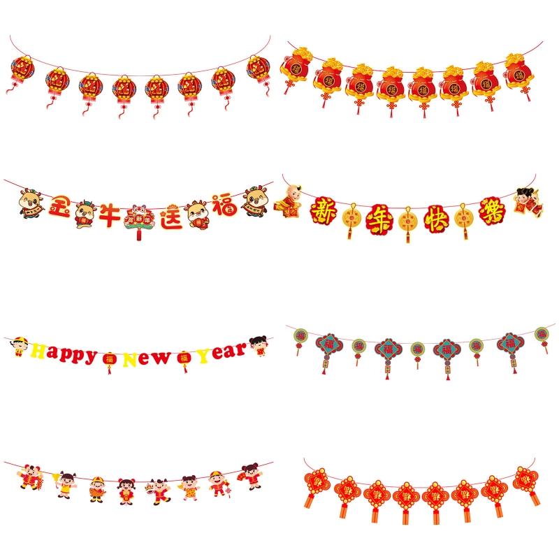 

Party Decoration Drop Chinese Year Banner Fu Letters Red Lantern Pendant Streamer Pull Flag Decor