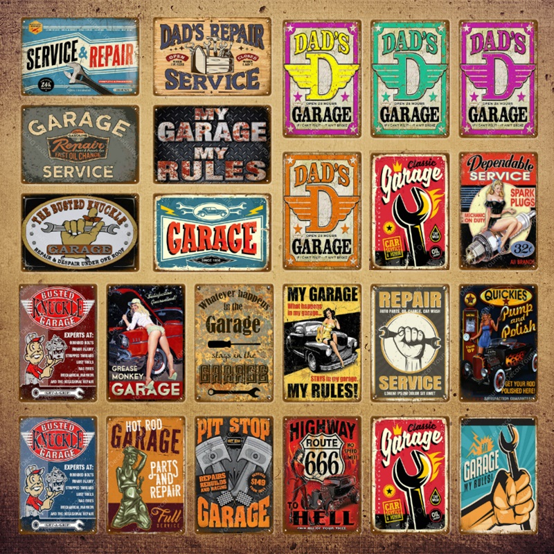 

Dad's Garage Pin Up Girl Route 66 Tin Signs Metal Poster Art Wall Decoration Pub Bar Cafe Home Decor Vintage Iron Craft YI-085