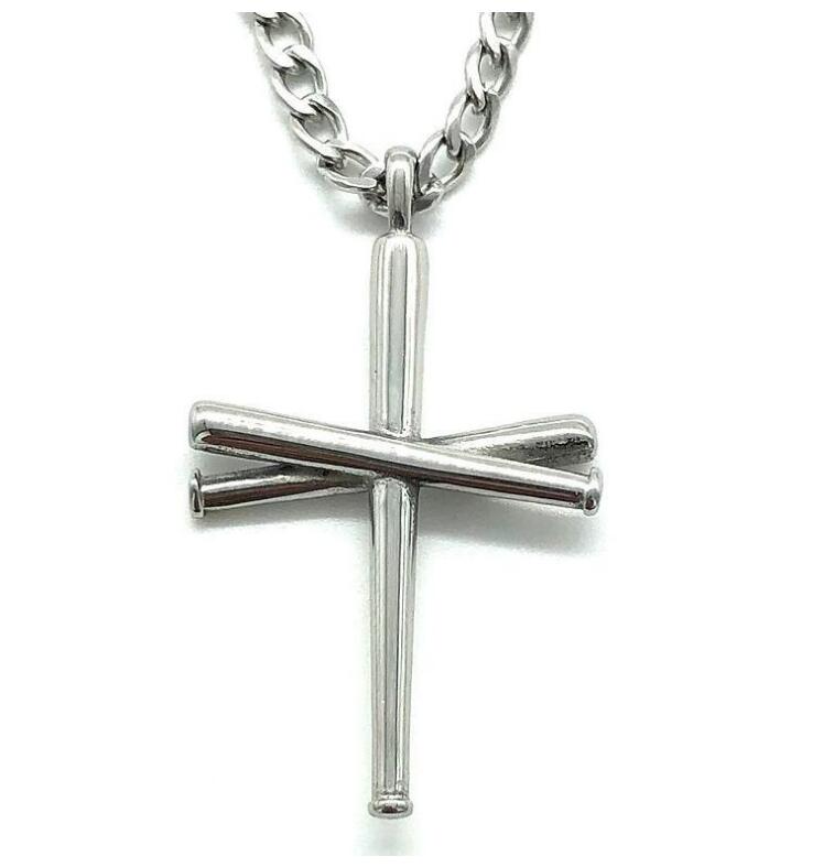 

wholesale 2022 Titanium Sport Accessories gold silver black 3 colors Pendant Necklaces Cross Necklace By Men Sports Stainless Steel Baseball Choker