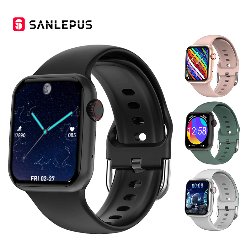 

SANLEPUS Smart Watch 2021 Men Women Smartwatch Wireless Charging Bluetooth Call 1.8 inch HD Screen For Android Apple PK Series 7, Black