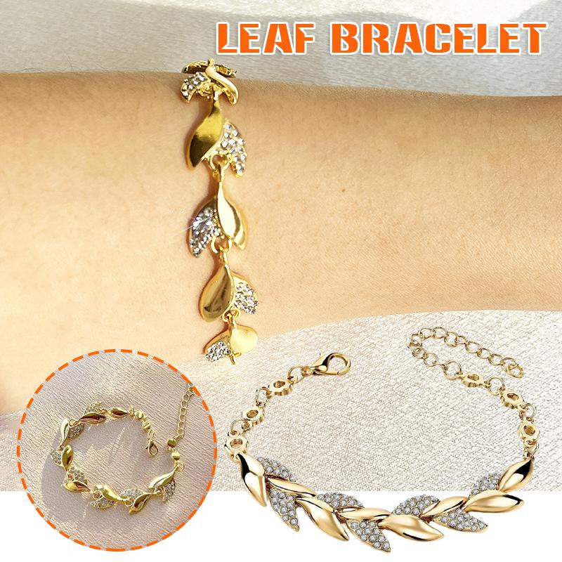 

Charm Bracelets Women Alloy Leaves Design Inlaid Diamonds Fashion Bracelet Adjustable Handmade Gifts AUG889, Golden;silver