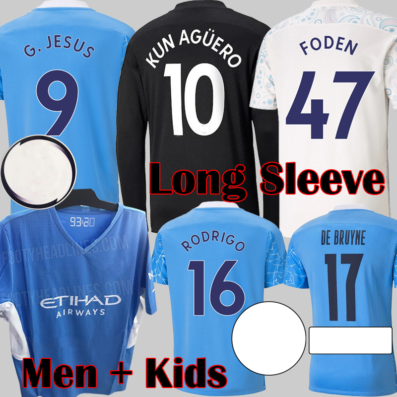 

2021 City Long Sleeve Soccer Jerseys DE BRUYNE KUN AGUERO football shirt FODEN 2022 Equipment 20 21 22 Man Kids kits, Kids home