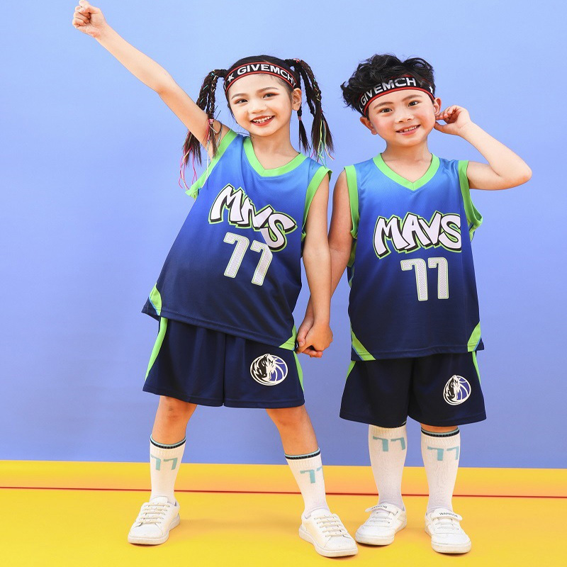 

HOT Wholesale and retail American basketball KID jersey 77#(DONCIC) super star custom clothing outdoor sports Summer wear for big children, Deep blue